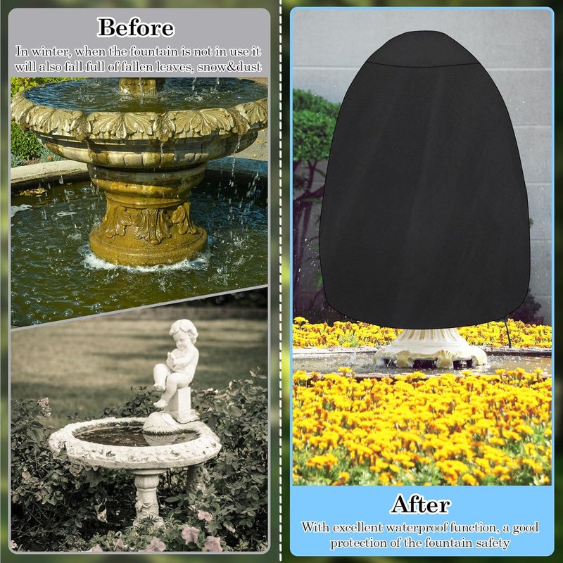 Klmnop 36Dx42H Fountain Cover, Outdoor Waterproof Water Fountain Cover with Drawstring, Weather Garden Statue Covers Resistant for Winter Patio Chimnea Protector(Black) - Image 5